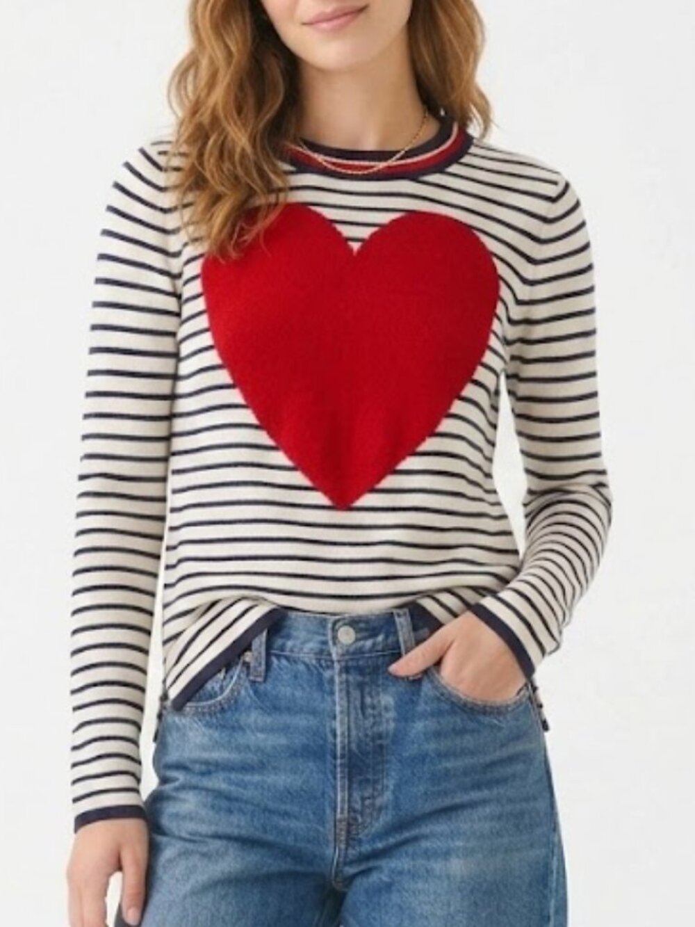 Christian Siriano New York Striped Heart Sweater Navy White Red Knit Size S